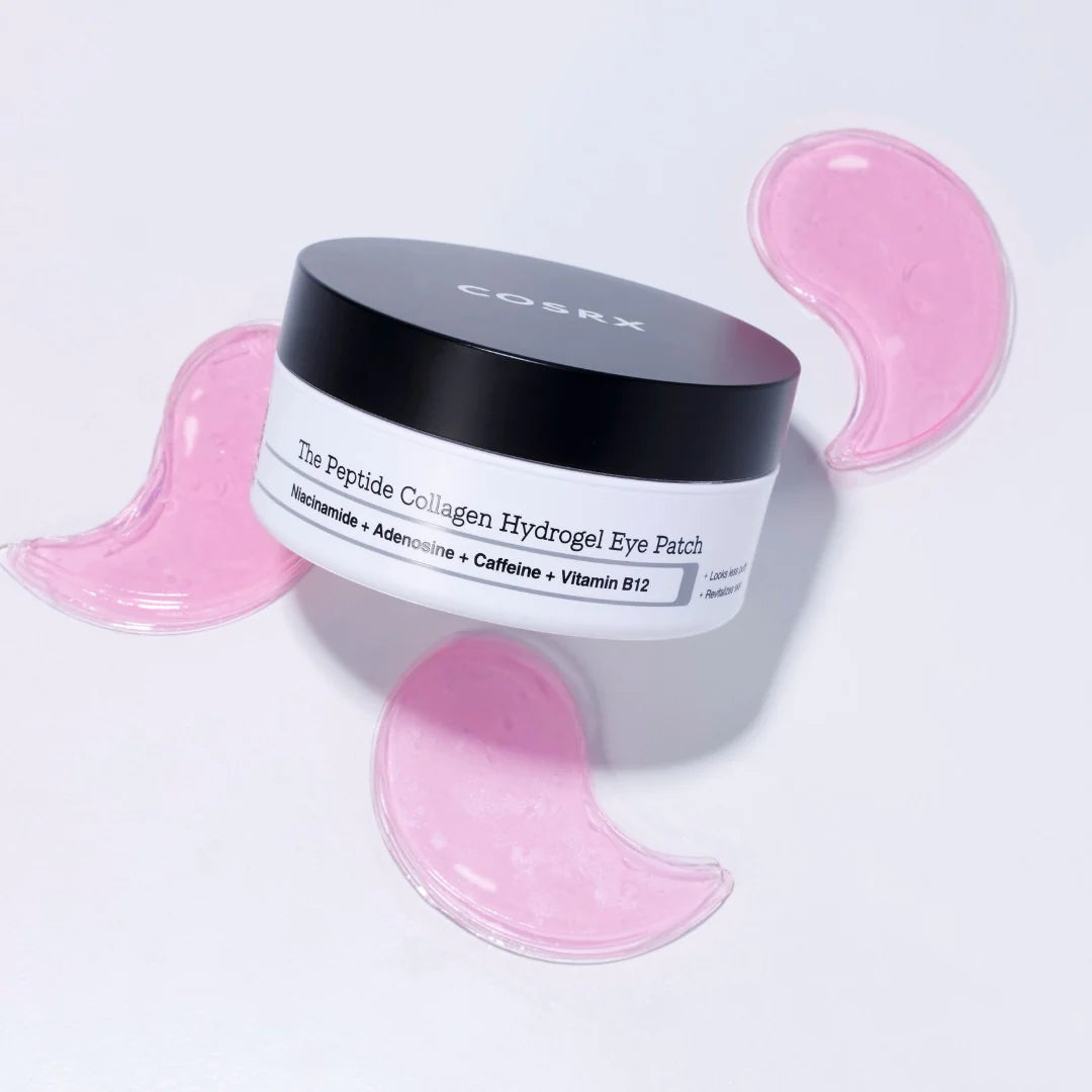 COSRX The Peptide Collagen Hydrogel Eye Patch са хидрогел пачове за околоочната зона, които хидратират, изглаждат фините линии и подобряват еластичността.