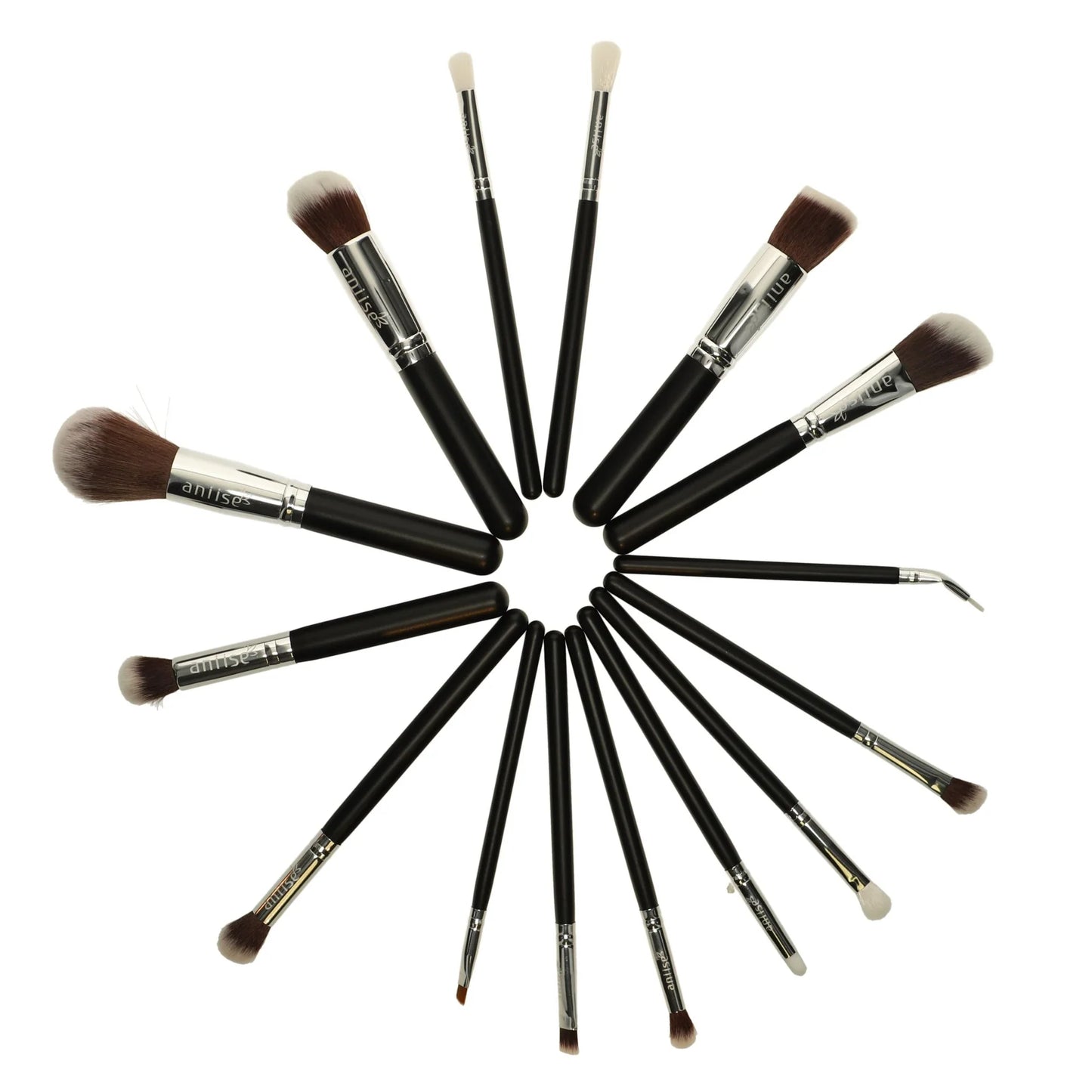 Aniise Set of 15 Professional Synthetic Makeup Brushes Black