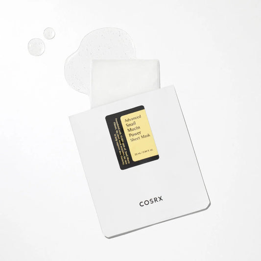 COSRX Advanced Snail Mucin Power Sheet Mask осигурява интензивна хидратация, подпомага регенерацията на кожата и подобрява еластичността. Подходяща за суха, чувствителна и дехидратирана кожа.