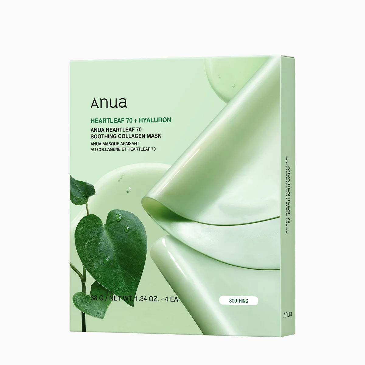 Anua Heartleaf 70 Soothing Collagen Mask – успокояваща шийт маска със 70% Heartleaf, веган колаген, центела, пантенол и хиалуронова киселина.