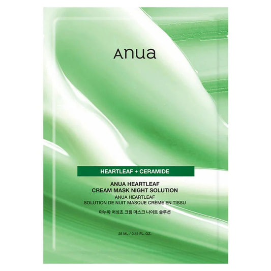 Anua Heartleaf Cream Mask Night Solution – нощна шийт маска с Heartleaf, серамиди, хиалуронова киселина и пантенол за суха и чувствителна кожа.