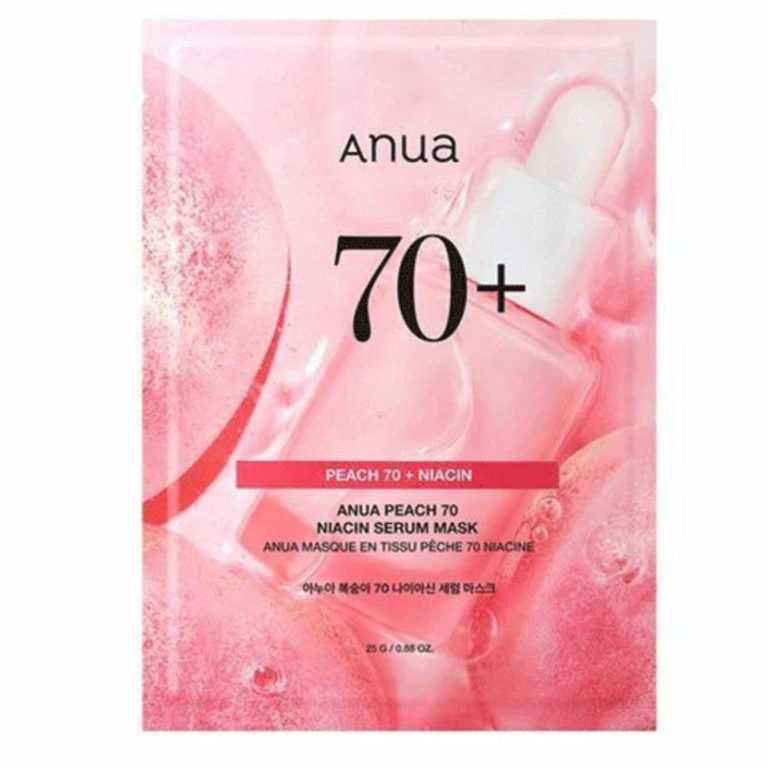 Anua Peach 70 Niacin Serum Mask – озаряваща шийт маска със 70% праскова, ниацинамид, хиалуронова киселина, пантенол и центела за сияен тен.