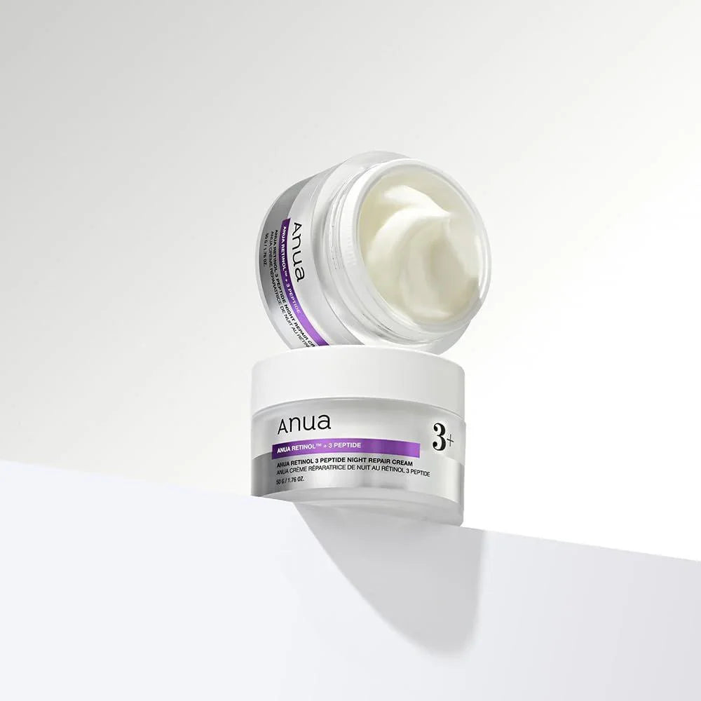Anua Retinol 3 Peptide Night Repair Cream – нощен крем с ретинол и пептиди за фини линии, неравна текстура, хидратация и по-гладка кожа.