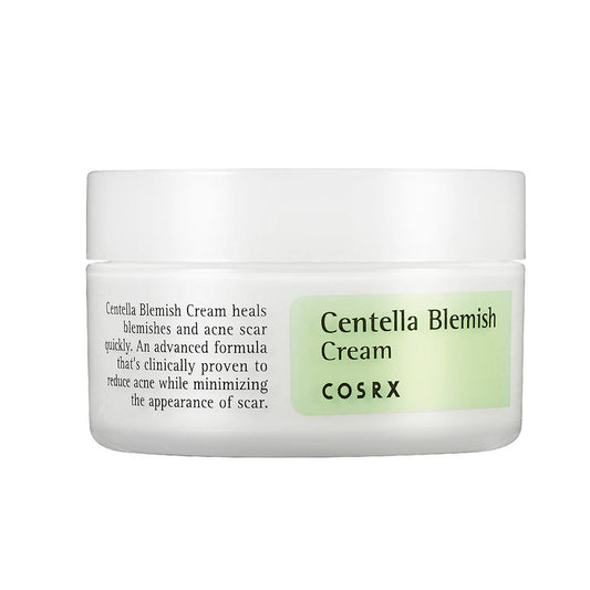 COSRX Centella Blemish Cream с Centella Asiatica успокоява зачервяването, подпомага възстановяването на кожата и намалява несъвършенствата. Подходящ за чувствителна и проблемна кожа.