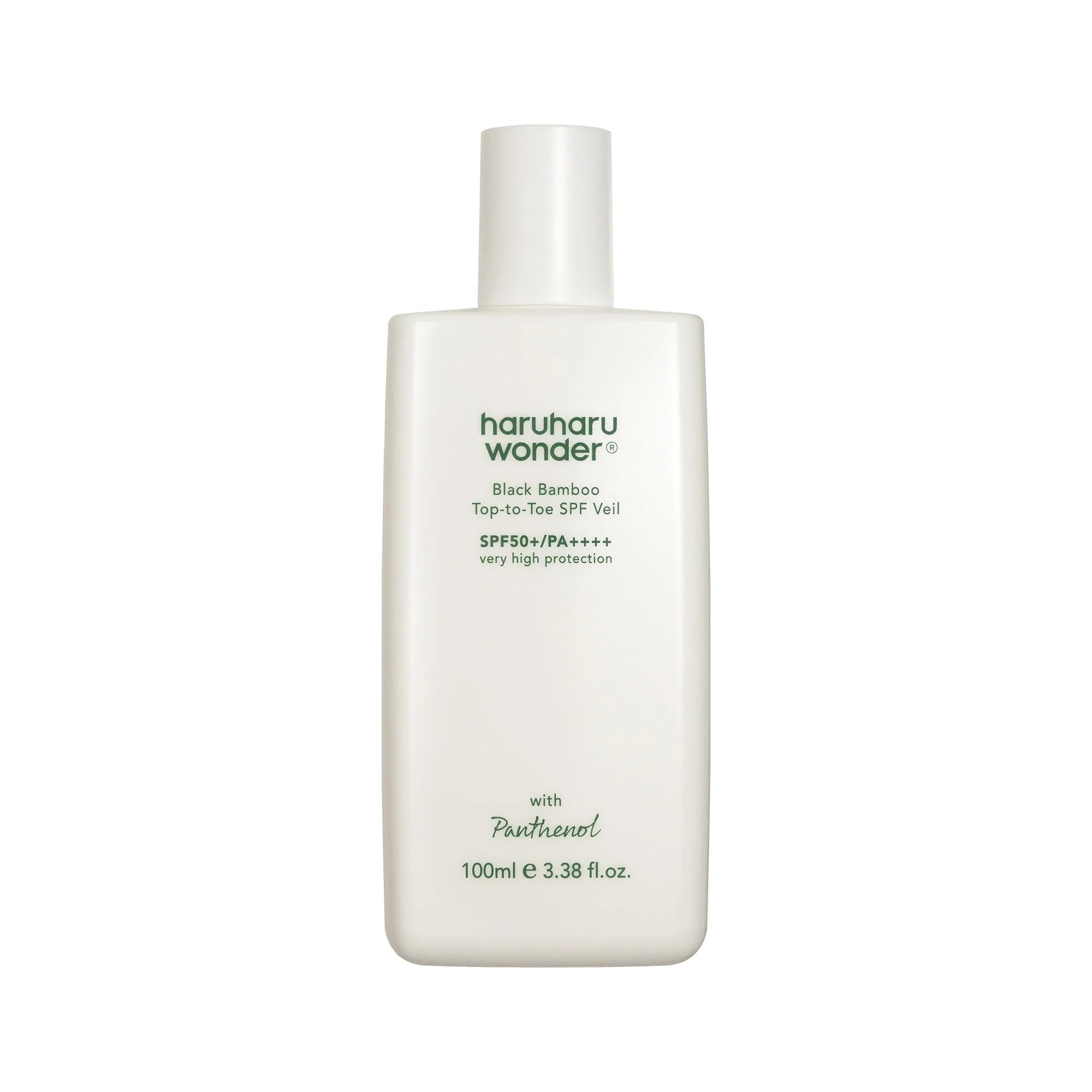 Haruharu Wonder Black Bamboo Top-to-Toe SPF Veil SPF50+ PA++++ – лек слънцезащитен продукт за лице и тяло с черен бамбук и хидратиращи съставки.