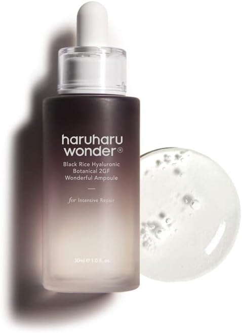 Haruharu Wonder Black Rice Botanical 2GF Ampoule – ампула с черен ориз, 2GF комплекс и хидратиращи съставки за еластичност, сияен вид и ревитализирана кожа.