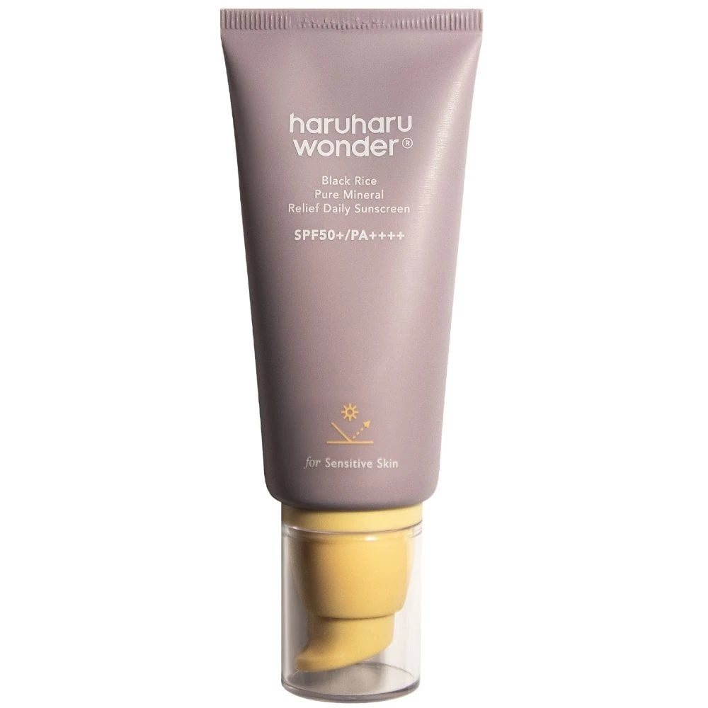 Минерален слънцезащитен крем Haruharu Wonder SPF50+ PA++++ с цинков оксид, черен ориз, ниацинамид и серамид NP. Подходящ за чувствителна кожа.