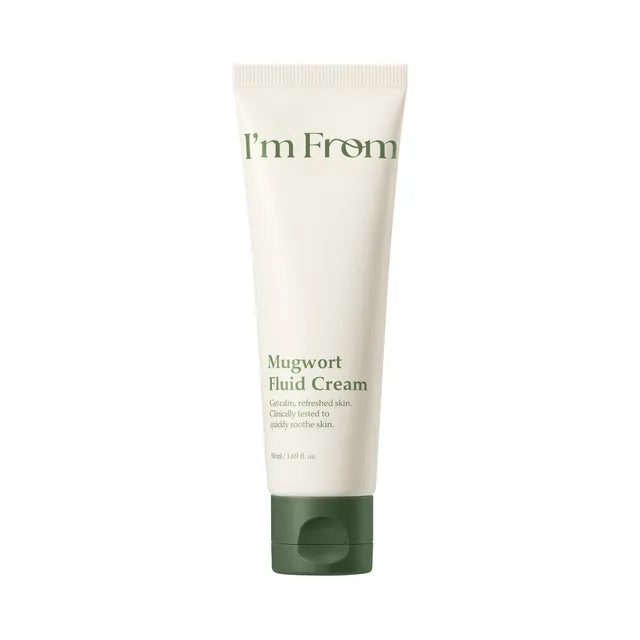 I’m From Mugwort Fluid Cream – лек хидратиращ крем с пелин, ниацинамид, глицерин и Zinc PCA за чувствителна, зачервена и комбинирана кожа.