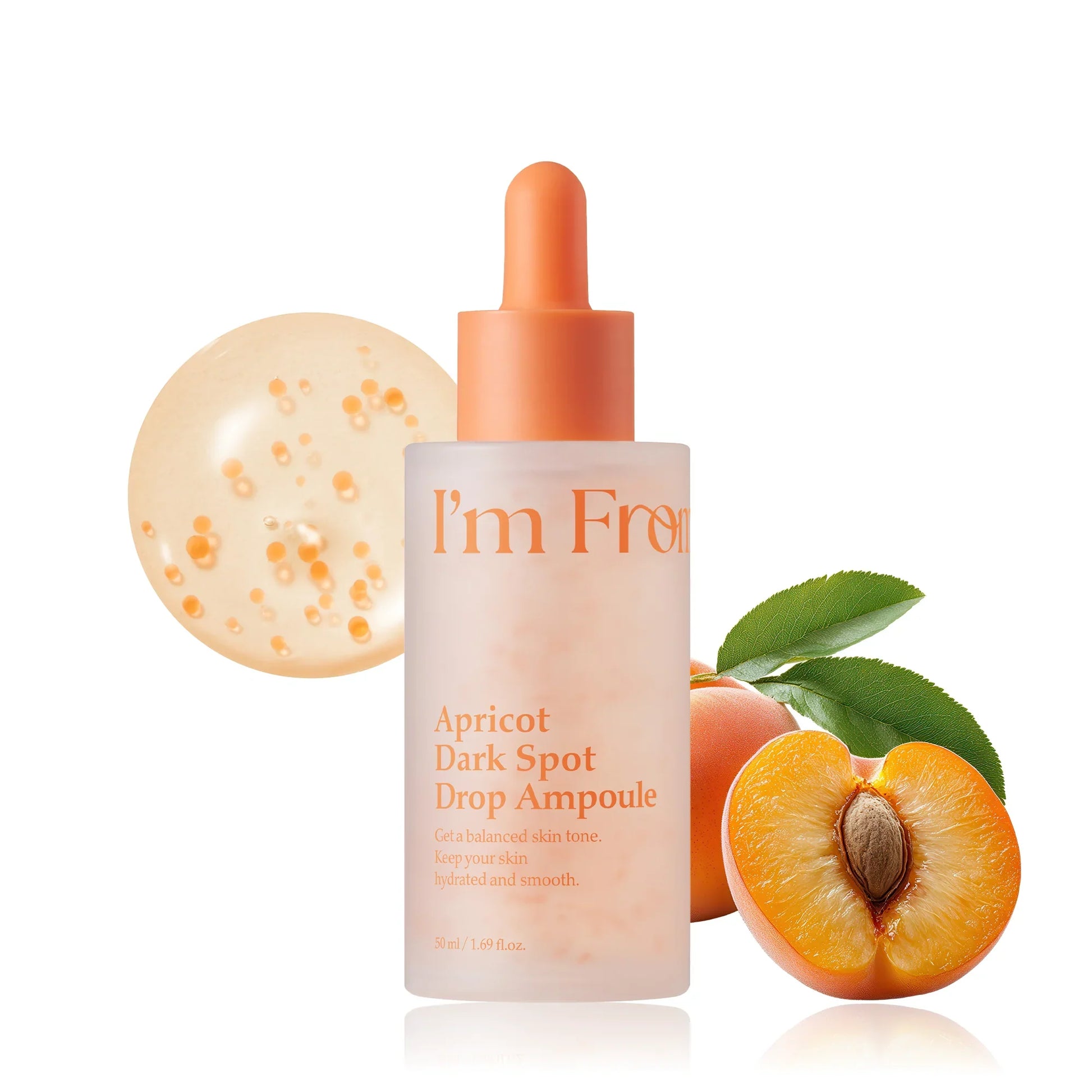 I’m From Apricot Dark Spot Drop Ampoule – озаряваща ампула с ниацинамид, транексамова киселина, кайсия, витамин C и хиалуронова киселина за тъмни петна.