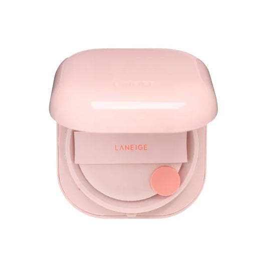 Pink cosmetic case with 'Laneige' branding on a white background