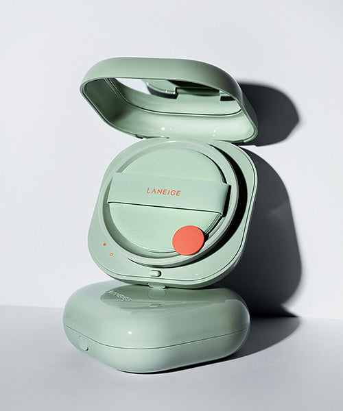 Green Laneige cosmetic case on a white background