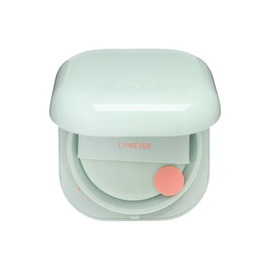 Mint green Laneige compact on a white background