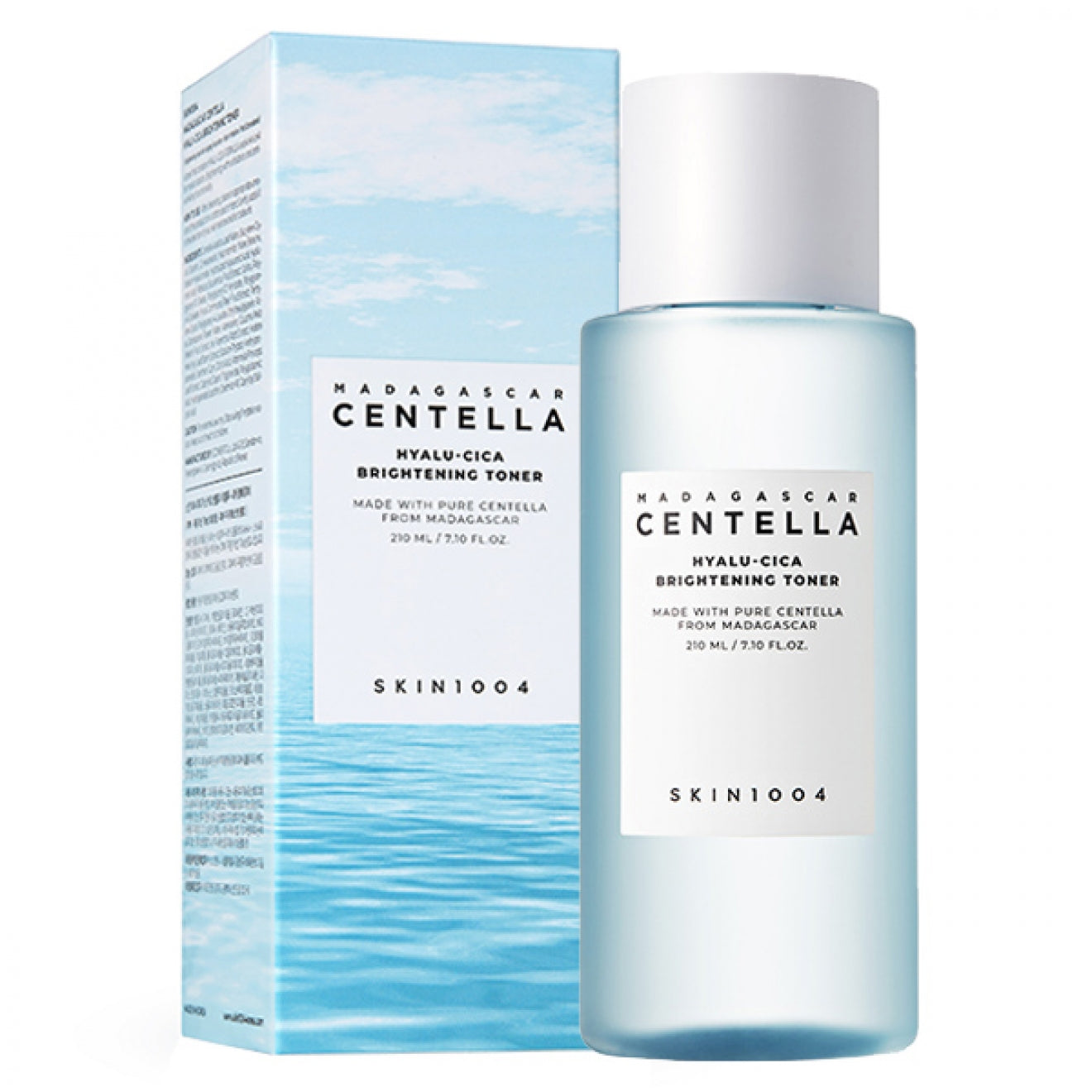 SKIN1004 Hyalu-Cica Brightening Toner хидратира, изглажда и изсветлява кожата с центела, хиалуронова киселина и AHA/LHA. Подходящ за чувствителна и неравномерна кожа.
